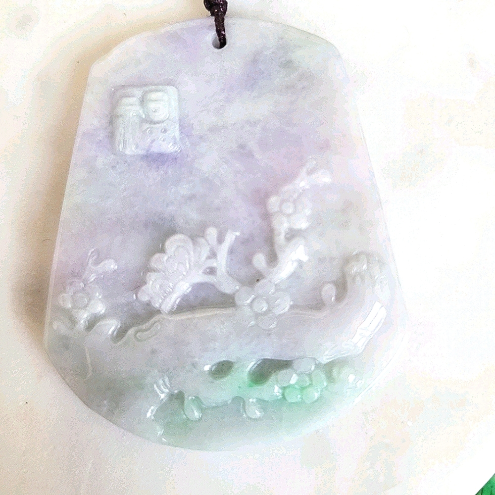 100% Authentic Cert'd Jade Blossom Branch Pendant NWT